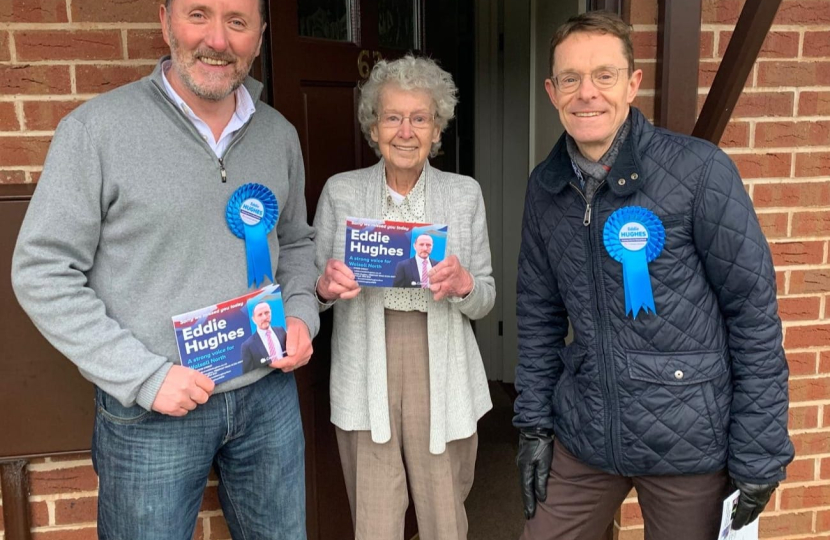 Eddie Hughes MP with Andy Street and a voter