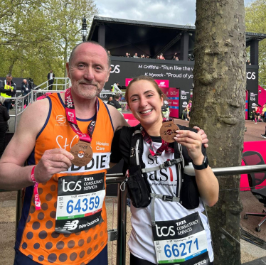 Eddie and Corrine after completing the London Marathon