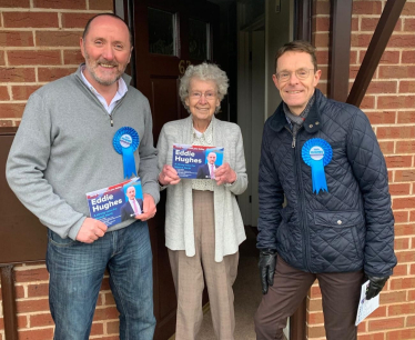 Eddie Hughes MP with Andy Street and a voter